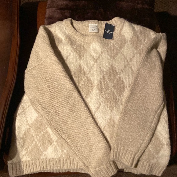 Abercrombie kids 15-16 cable crewneck sweater back & arms solid front check - Picture 1 of 5